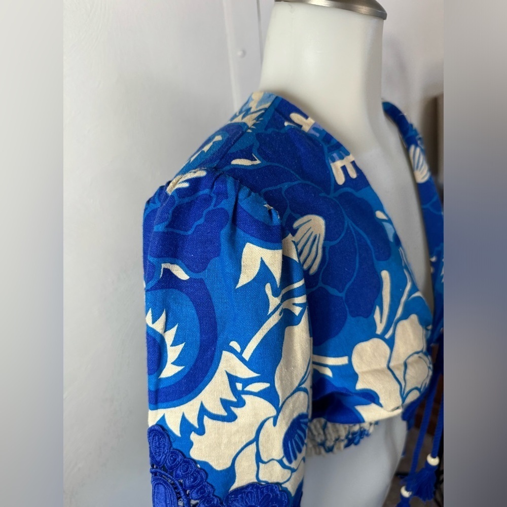 House of Harlow Long Sleeve Repeat Linen Top Tiered Skirt Set Matching flower - Picture 6 of 12